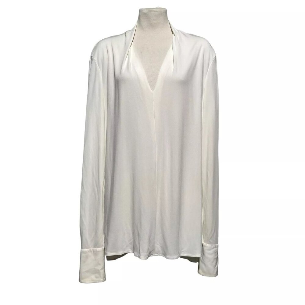 Equipment Femme Womens Medium Rayon Blouse V-Neck Long Sleeve White Classic Chic